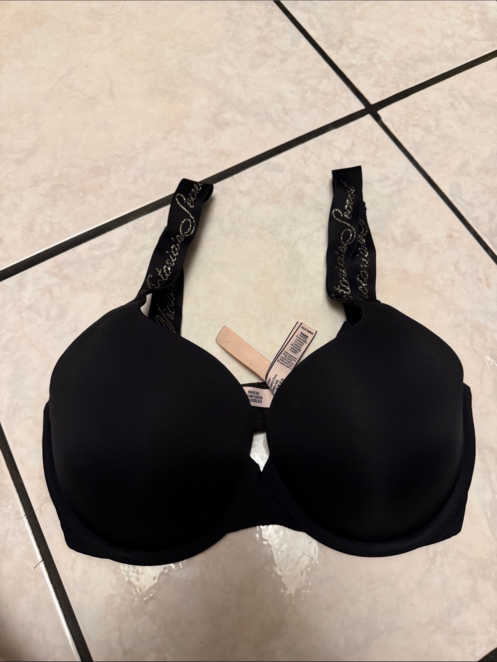 Victoria's Secret Black Padded T-Shirt Bra with Logo Straps